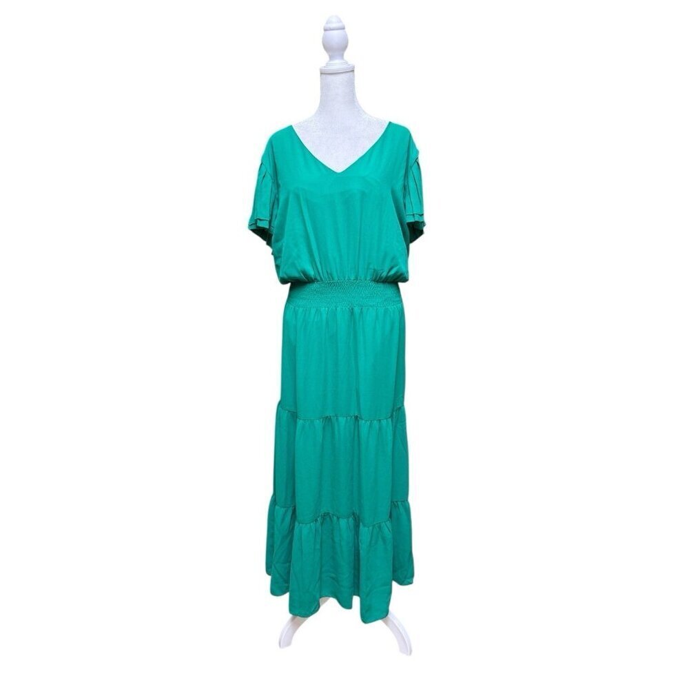Nanette Lepore Studio Green Tiered Midi Dress Smocked Waist XXXL NWT